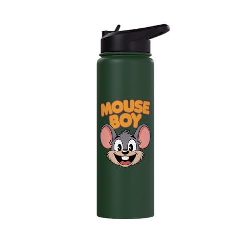 Mouse Boy | Childrens Mice Product | Youth Kids Boys Mouse Stainless Steel Insulated Water Bottle - color: Dark Green