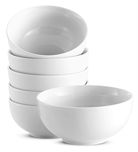 KooK Ceramic Soup bowls, Microwave, Dishwasher and Freezer Safe, Porcelain Dishes for Soup, Pasta, Salad, Oatmeal, Deep Interior, 24 oz, Set of 6, Marshmallow White - color: White, 6 Pack