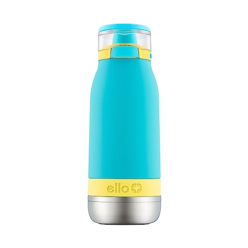 Ello Emma 14oz Insulated Stainless Kids Water Bottle with Straw, Sky | Insulated stainless steel kids water bottle with straw, leakproof locking lid, carry handle, and cold drinks for school - color: Sky