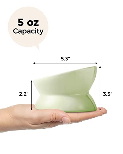 LoeJan Elevated Cat Food Bowl, 5 Oz Ceramic Raised and Tilted Water Bowl, Anti Vomiting and Protect Pets' Spines Dishes for Small Dog, Fat Faced Cat, Kitten (Green, 1 Pack) - color: Green