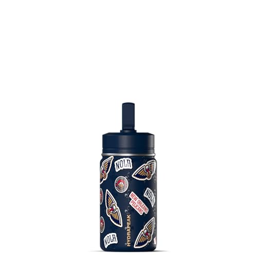 Hydrapeak NBA Officially Licensed New Orleans Pelicans Mini 14oz Kids Stainless Steel Water Bottle with Straw Lid & Flexible Handle, Double Wall Insulated, Spill Proof, Perfect for Back to School - color: New Orleans Pelicans