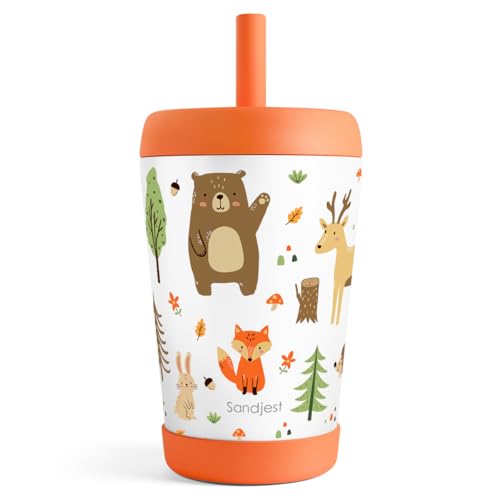 SANDJEST Woodland Animals Insulated Sippy Tumbler 12 Oz, Gift for Birthday, Christmas & Back to School - color: Woodland Animal