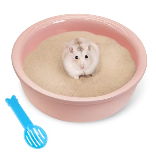 kathson Hamster Sand Bath Box Ceramic Small Animals Shower Bathtub Gerbil Litter Box Mice Bathroom Syrian Hamster Digging Sand Container Cage Accessories for Lemmings (Pink) - color: Pink