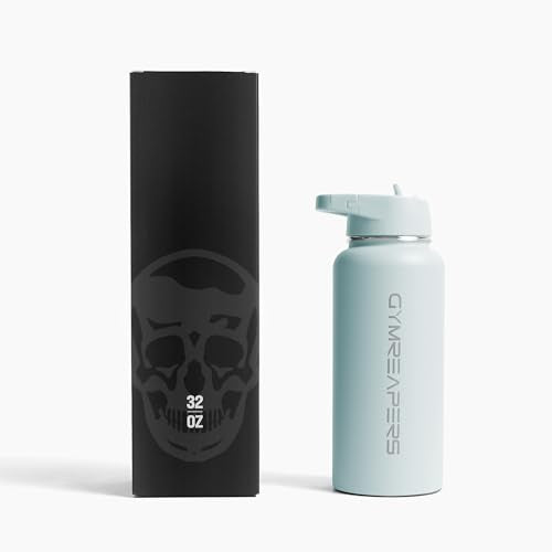 Gymreapers Insulated Water Bottle with Straw - 32 OZ Stainless Steel Water Bottles - BPA Free Metal Double Wall Vacuum Cold Hot Leakfree Flask Jug For Travel, Sports, Gym, School & Workout - color: Glacier
