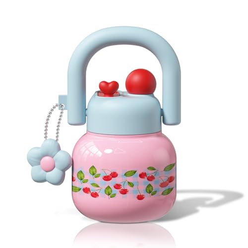 22 oz Tote Insulated Water Bottle with Handle, Leakproof, Pink | Cute design with durable 316L stainless steel, dual sip, keeps drinks hot or cold longer, travel and everyday hydration - color: Pink Cherry