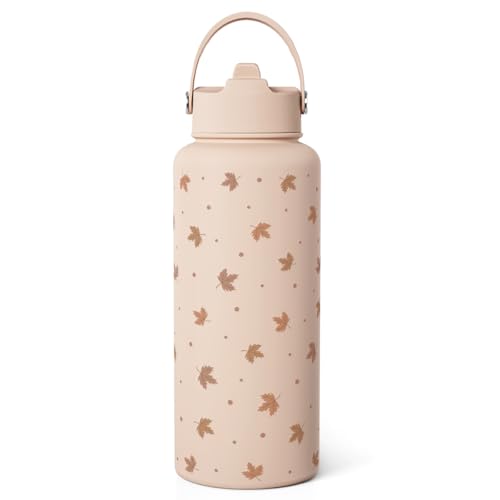 Maple Leaf Water Bottle 32oz Stainless Steel with Lid & Straw, Fall Insulated Bottles Gift for Women Girls, Autumn Gifts - color: Fall