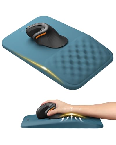 ProtoArc MP50 Ergonomic Mouse Pad with Wrist Support, Lycra Surface, Blue | 8° slope & massage points, soft memory foam, Large 12x8 Inches, Non-slip base. Relieves wrist strain for office & home - color: Blue Lycra