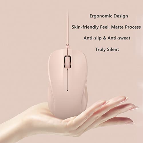 USB Silent Wired Computer Mouse with Easy Click for Office and Home, 1200DPI, Premium and Portable, Compatible with Windows PC, Laptop, Desktop, Notebook (Pink) - color: Pink