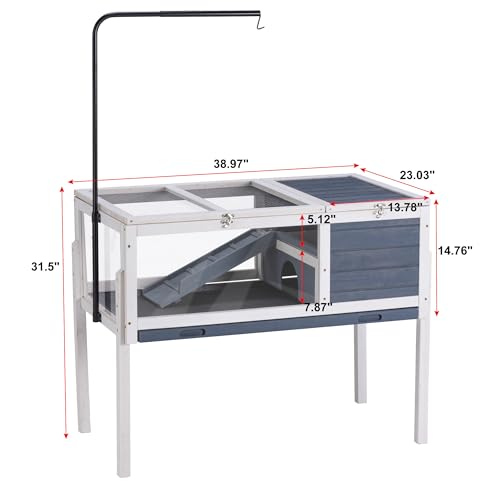 BIRASIL Wood Tortoise Enclosure with Adjustable Light Stand,2-Tier Habitat Reptile Cage with Swimming Area Feeding Area, Tortoises House for Small Animals Lizards Hamster (Gray/White) - color: Blue