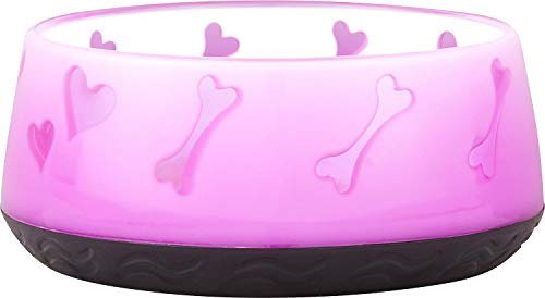 Dogit Non-Skid Dog Food and Water Bowl, Pink | BPA-Free Dish with Cute Hearts and Bones Design, Dishwasher Safe Pet Bowl, 4.9” Diameter, 10.1 fl. oz. Capacity - color: Pink