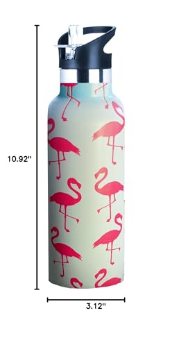 Kids Water Bottle with Straw,Flamingo Bottle Vacuum Insulated Stainless Steel Travel Mugs Tumbler For Sport School Outdoor 20 oz - color: Blue Flamingo