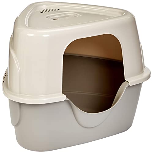 Amazon Basics Cat Litter Box with Lid, No-Mess, Spacious Enclosed Design with Odor Control, Easy Access, Stain Resistant, 26" x 23" x 20", Charcoal