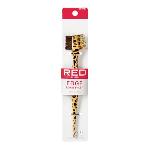 Red by Kiss Professional Edge Brush with Comb and Rattail, 100% Boar Bristles - color: Leopard Boar Brush with Comb & Rattail
