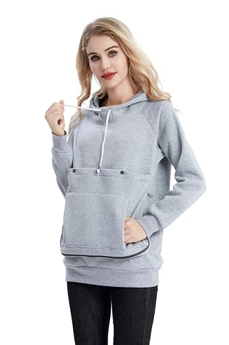 Pet Cat Dog Pouch Hoodie Small Animal Carrier – Kitten Puppy Pouch Sweatshirt Holder Fleece Unisex Hoodies Light Grey - color: Light Grey, size: Medium