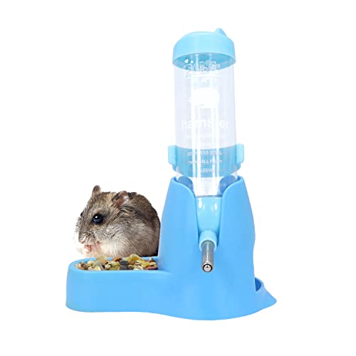 Wontee 3 in 1 Hamster Water Bottle with Food Bowl Hideout Base, 125ML, Blue | Water dispenser, food container, hideout, stable base, easy to refill, for glass tank/cage, dwarf hamster/mouse/gerbil, 4.2oz - color: Blue, size: 125ML