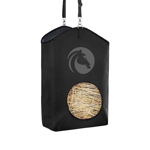 Goat Hay Feeder for Horses, Sheep with Adjustable Open Feed Hole for Slow Feeding-Black - color: Black