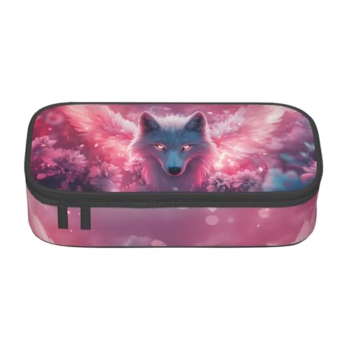 Yrebyou Wolf Pencil Case Big Storage Pencil Pouch Multi-Functional Pen Bag Cute Lightweight Organizer for Aldult Office College - color: Red