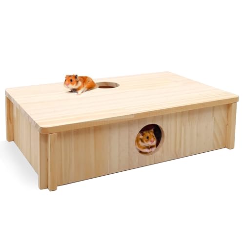 Kathson Multi-Chamber Hamster Tunnel House Maze: 2 Entrance 6 Rooms Hideout | Multichamber Hamster Hide with Cover,Mice House Tunnel Exploring Toy for Dwarf Hamsters, Gerbils,Small Animals - color: Natural wood Hamster Maze House