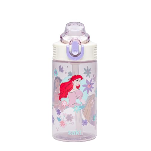 Zak Designs Disney Princess Sage 16oz Leak-Proof Straw Kids Water Bottle | BPA Free, Durable Plastic, Cupholder Friendly, Dishwasher Safe, Easy to Clean, Lid Lock, Handle, For School, Home, Travel - color: Princess (Ariel, Moana, Rapunzel), size: 16 Ounce