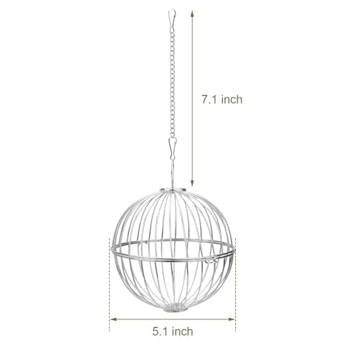 Rabbit Hay Ball Stainless Steel Hanging Feed Dispenser for Bunny Hamster Guinea Pig Rat Chinchilla (A: 5.11inch, Silver) - size: A: 5.11inch