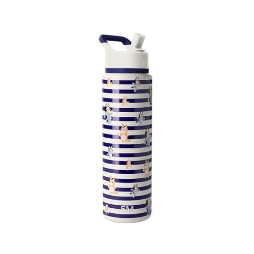 Simple Modern Bluey Insulated Water Bottle with Straw | 30oz | Striped | Summit Stainless Steel Water Bottles, Insulated Metal Cup | Leak Proof for School, Gym, Travel, Sports | Bluey Stripes - color: Bluey: Stripes, style: 30oz Water Bottle