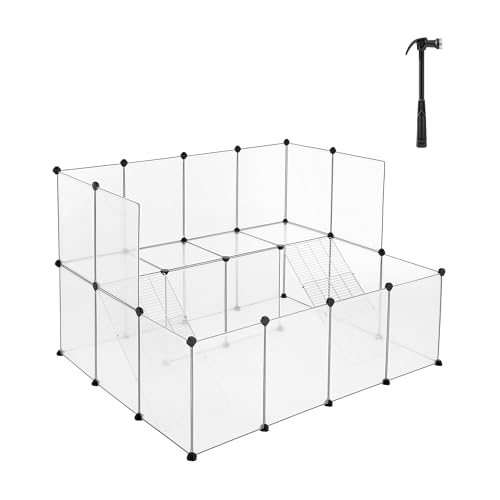 SONGMICS Guinea Pig Playpen with Dense Ramp, Indoor Rabbit Run Hutch Cage, Large Exercise Enclosure with Stairs, DIY Plastic Modular Fence for Hamster, Pet, Small Animals, White ULPC004W01 - color: White, style: 20 Panels - 56.3"L x 42.5"W x 36.2"H