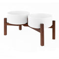 SPUNKYJUNKY Raised Ceramic Dog Bowls Set with Non-Slip Acacia Wood Stand for Medium Sized Dog(42.27 OZ, White) - color: White, size: 42.27 Oz