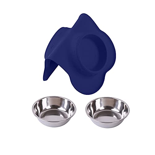 Hubulk Pet Dog Bowls 2 Stainless Steel Dog Bowl with No Spill Non-Skid Silicone Mat + Pet Food Scoop Water and Food Feeder Bowls for Feeding Small Medium Large Dogs Cats Puppies (Medium, Navy Blue) - color: Navy Blue, size: Medium