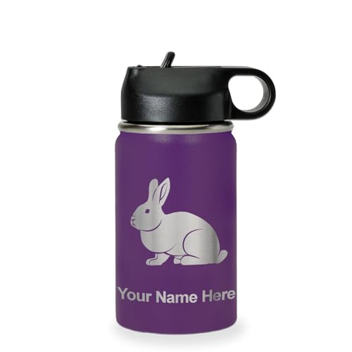 LaserGram Personalized 12oz Water Bottle, Rabbit (Dark Purple) | Engraved Gift, Vacuum Insulated Stainless Steel, Flip-Top Straw Lid, Laser Engraved With Your Name - color: Dark Purple, size: 12 Ounces