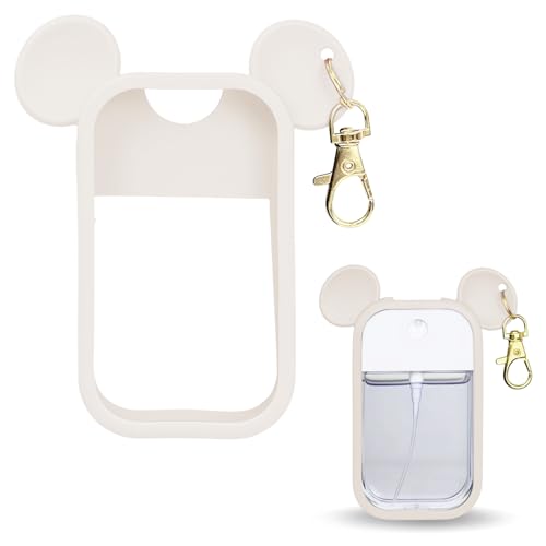 Mouse Design Silicone Case Compatible with Touchland Hand Sanitizer Spray 1 fl oz, Silicone Protective Case Holder with Keychain for Power Mist and Glow Mist, White - color: Cream White