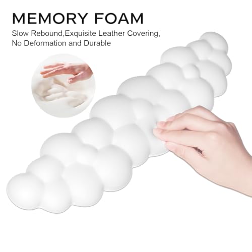 JIKIOU Upgrade Leather Cloud Wrist Rest for Keyboard and Mouse & Cup Pad | Wish Gift-Cute Cloud Shape, Comfortable and don’t Irritate to Skin, Non-Slip PU Base,Soft Memory Foam filled for Pain Relief - color: 01white