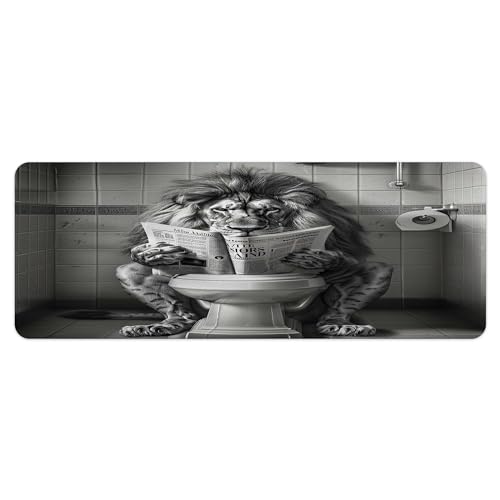 JAWO Funny Cool Lion Bath Mats Rugs for Bathroom, Fun Leo Wild Animal Humor Animal on Toilet Flannel Bathroom Mat Bath Shower Rug Non Slip, American Grey Mat Bathroom Accessories Decor 17X48 - color: Brown, size: 17.00" X 48.00"