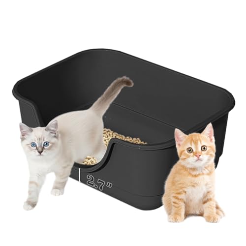Low Entry Small Litter Box for Kittens, Kitty Plastic Litter Boxes, Open Top, Anti-Splash High Sided Litter Tray Pan for Medium Pets, Puppy, Easy to Clean, 15.7" L*11.8" W*6.7" H (Black) - color: Black-1 Pack