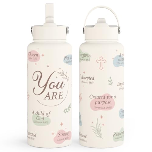 Christian Water Bottle 32oz Stainless Steel Insulated with Lid, Inspiration Gifts for Women, Religious Gifts for Mom Friends Ladies Sisters on Birthday Mother's Day Christmas - color: Christian 1