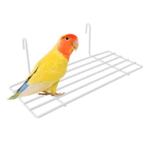 TEHAUX Bird Cage Shelves Iron Frame Shelf with Hanging Hooks Grid Wall Shelf for Parrot Perching Climbing and Resting Wall Decoration for Small Plants or Display - color: White