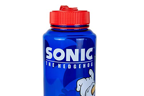 Sonic The Hedgehog Plastic Water Bottle - Reusable 32oz Travel Tumbler Drink Holder With Leak/Spill-Proof Lid - Great For School, Sports, Backpack, Lunchbox, Birthday Party Favors - From Just Funky!