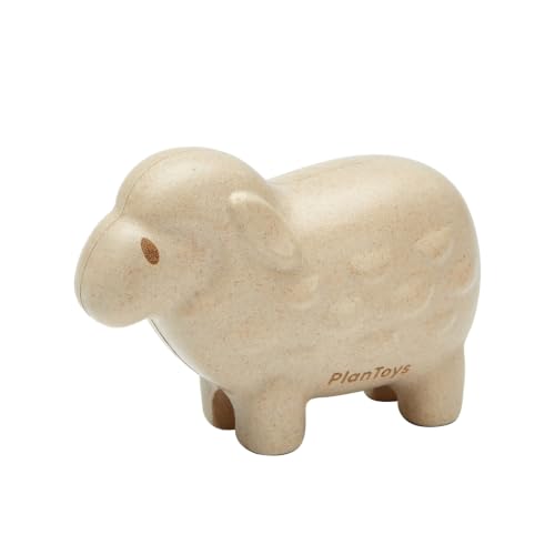 PlanToys® Wooden Sheep Montessori Kids Farm Animal Figurine Play Toy Set | sheep wooden figurine, montessori imaginative play, language development social interaction coordination, animal figure, kids - color: Sheep