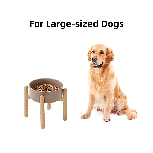 Havniva Elevated Dog Bowls Ceramic Dog Bowls with Stand, Dog Food Bowl | 8.3” Raised Dog Bowls with Non-Slip Wood Stand, Dog Food and Water Bowl Set, Dog Feeding Bowls for Large Dogs - color: Bowl+Stand - Brown Coffee, size: 8.3inch