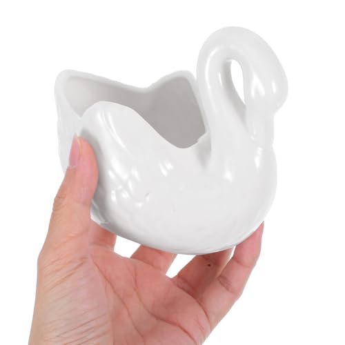 UPKOCH White Ceramic Swan Planter with Drainage Hole, Animal Figurine Succulent Pot for Indoor Outdoor Plants, Decorative Flower Vase Decor Bowl