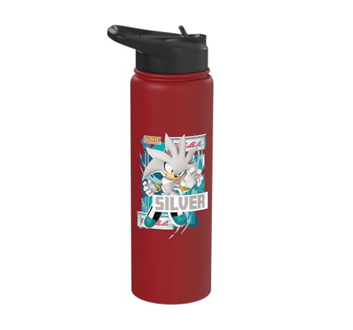 Sonic the Hedgehog - In the Zone - Silver Stainless Steel Insulated Water Bottle - color: Red