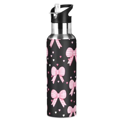 Pink Bow Heart Water Bottle Girls Stainless Steel Bottle with Straw Lid | Kids Leak Proof Boys Girls Insulated Tumbler Cup for School 20 oz - color: Multi10