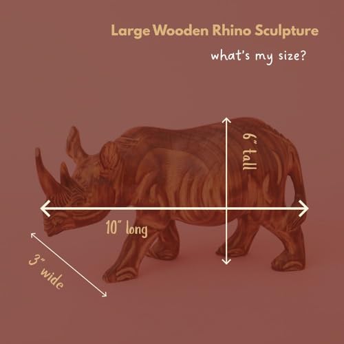 Rhino Figurines and Statues, Wooden Sculpture, 10 Inch Wide - size: Rhino