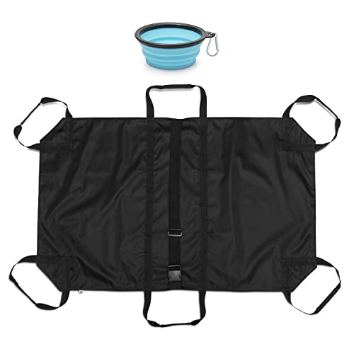 Transport Stretcher for Dogs - Animal Emergency Transport Carrier with Buckled Adjustable Safety Strap - Complete with Collapsible Dog Bowl