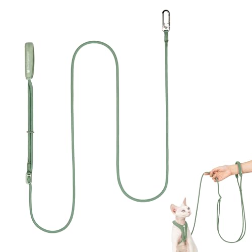 Hands Free Cat Leash Lightweight 4.1-7.2FT Adjustable Durable Rope Leash with Padded Handle, Versatile Crossbody Waist Lead for Cats Puppy ≤26lbs Outdoor Walking (Olive, S) - color: Olive