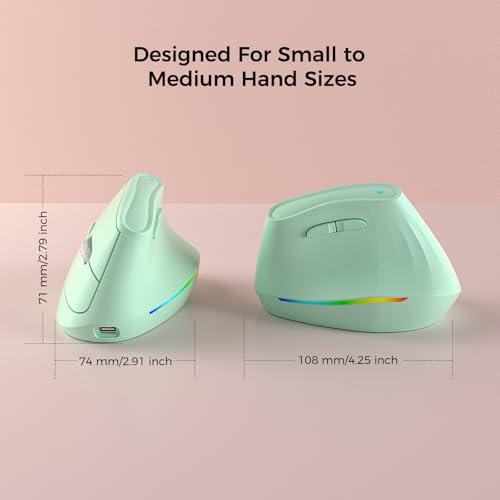 KYSONA 57° Wireless Ergonomic Mouse, Vertical Mouse, Carpal Tunnel Mouse, RGB Light, Rechargeable, Bluetooth & 2.4G, 5-Level DPI Adjustment, Quiet Click Ergo Mice Compatible with PC/Laptop/Mac, Green