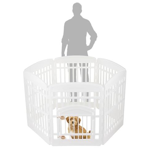 IRIS USA 6-Panel Dog Playpen, Pet Enclosure, White | Safe Play Zone, Configurable Layout, Multi-Shape Setup, Custom Pen Configuration, Stable Non-Tip Base, Secure Door Latch - color: White, size: 6 Panel - 34" H