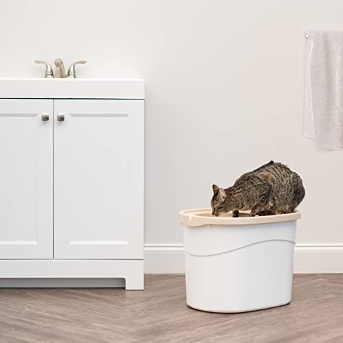 IRIS USA Large Top Entry Cat Litter Box, Hooded Privacy, Beige | Dog-Free Zone, Enclosed Top Access, Protected Interior, Dog Proof Pan, Odor Trapping, Reduced Tracking - color: White w/ Scoop