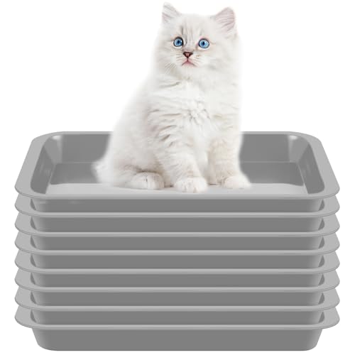 Tessco for you 8 Pcs Kitten Litter Box 11 x 8.5 X1.2 Inch Plastic Portable Small Litter Pan Low Entry Waterproof Bunny Cat Shallow Tray Travel Toilet for Kitty Guinea Pig Rabbit Small Pet(Gray) - color: Gray