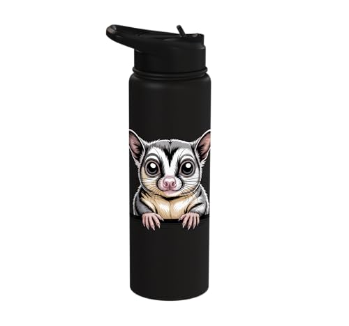 Sugar Glider Cute Peeking Marsupial Funny Animals Stainless Steel Insulated Water Bottle - color: Black