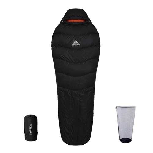 Down Sleeping Bag with Pillow for Backpacking,15℉ 5℉ 0℉ Wide Down Sleeping Bag (86.6 in x 33.5 in) for Adults,Youth Camping and Hiking Outdoor with 680FP Duck Down - color: Black (1200g filling down)